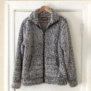 Express Silver Black Sherpa Jacket Medium